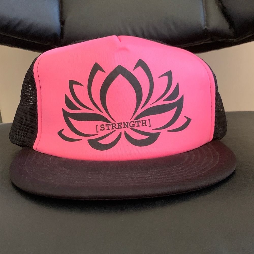 Pink and Black Trucker Hat with Lotus Design